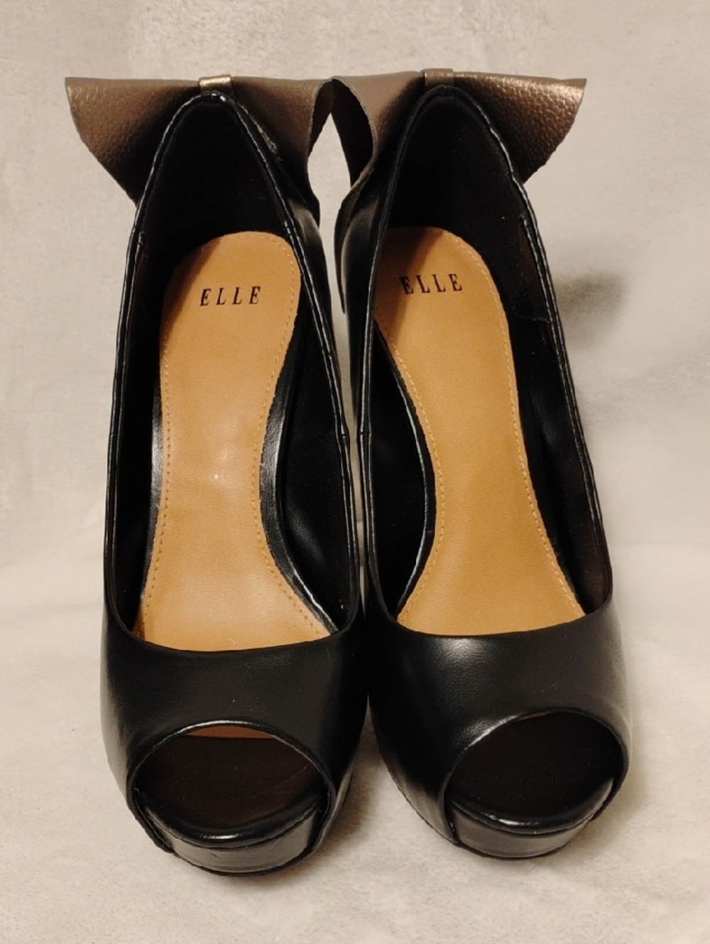 ELLE Black Peep-Toe Platform Heels with Bow Detail Size 6